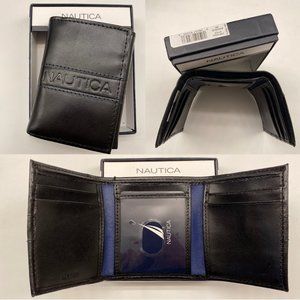 $48 NAUTICA MENS BLACK TRIFOLD LEATHER WALLET NWT